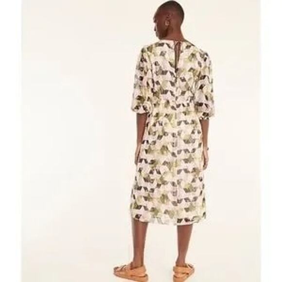 J.Crew Black Patchwork Print Lurex Metallic Threads Chiffon Midi Dress Size 8 - Picture 2 of 16